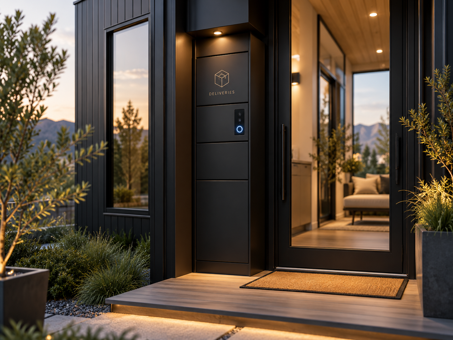 Modern entry with a smart delivery compartment concept near the front door